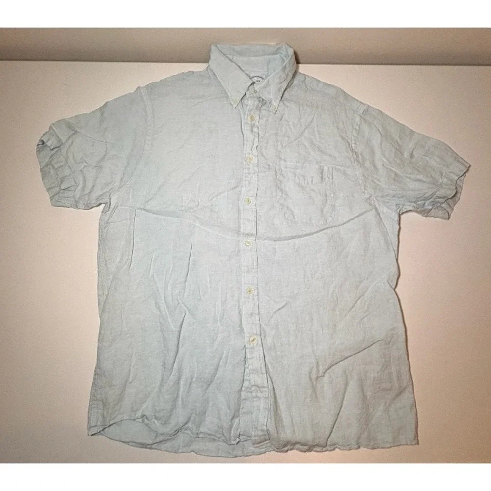 Brooks Brothers 100% Linen Button Down Shirt | Aqua | Large